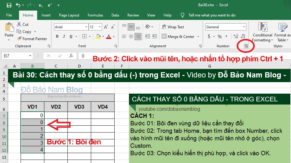 Cách thay số 0 bằng dấu gạch trong Excel nhanh & đơn giản