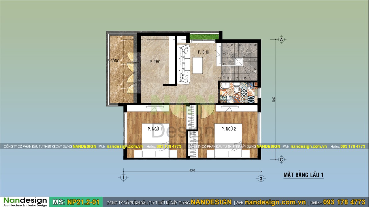Mẫu Thiết Kế Nhà 7x8m 2 Tầng Đẹp Mái Lệch | Nandesign