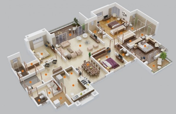Căn hộ chung cư 4 phòng ngủ thoáng đãng với phòng ăn 10 chỗ ngồi, phòng tắm riêng và khu vực sân hiên rộng rãi.