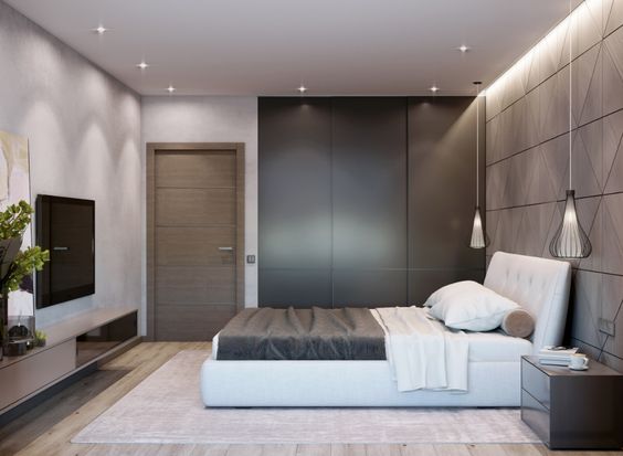 Thiết kế nội thất phòng ngủ master theo phong cách hiện đại, sang trọng với tông màu trung tính nhẹ nhàng, tạo cảm giác thư giãn, dễ chịu.