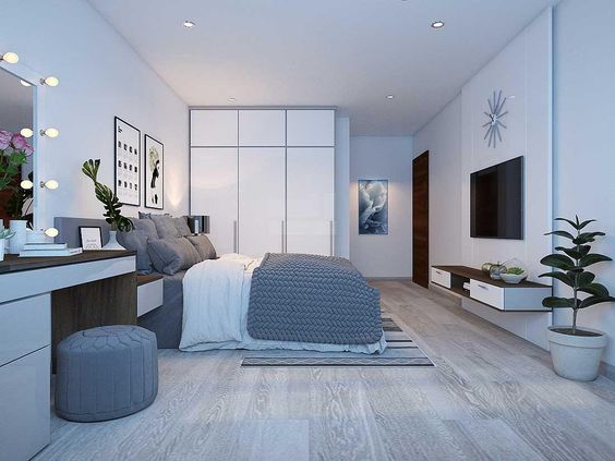 Phòng ngủ master rộng thoáng, thiết kế nội thất phong cách tối giản theo hướng Bắc Âu thanh lịch, tạo cảm giác thư giãn cho người dùng.