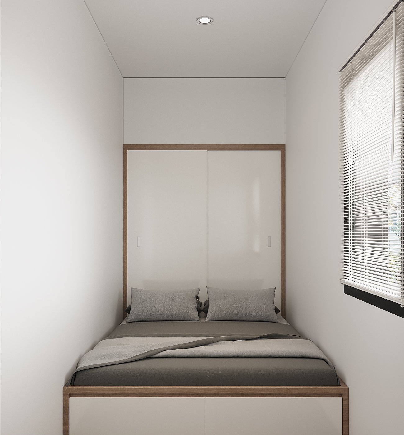 Phòng ngủ cho giúp việc với diện tích vừa đủ để bố trí các tiện ích thiết yếu.