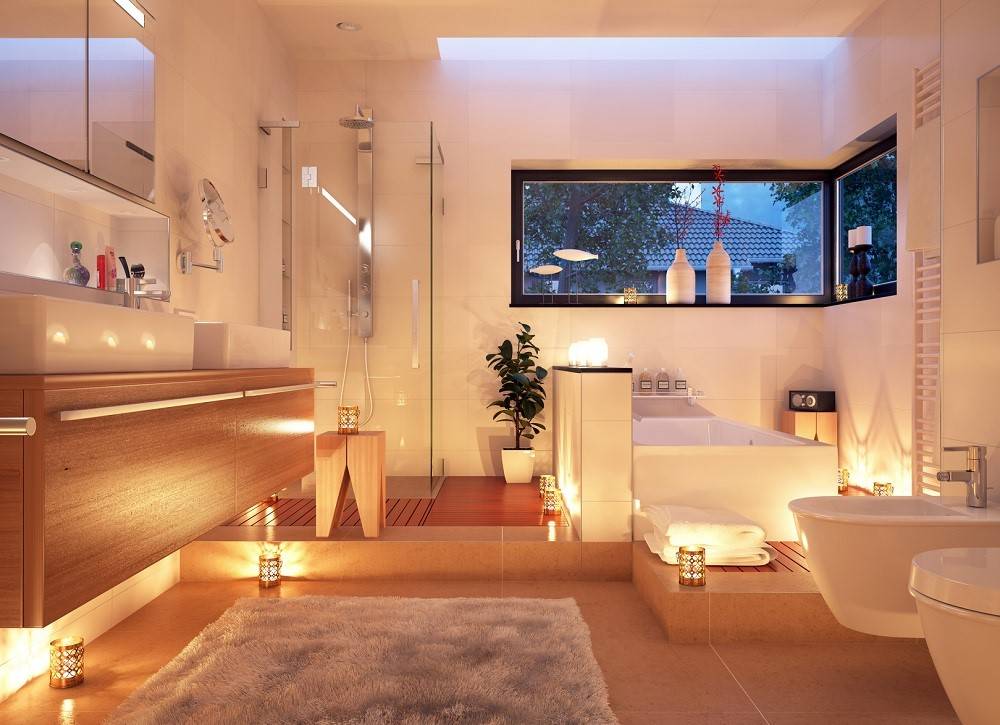 Với hệ thống chiếu sáng bố trí thông minh và khoa học, phòng tắm lung linh như một spa thu nhỏ, mang đến cho người dùng cảm giác thư giãn tối đa.