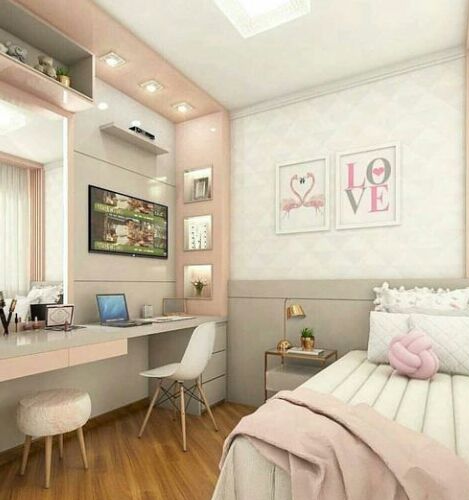 Phòng ngủ sắc hồng pastel nhẹ nhàng, lãng mạn dành cho cô con gái.