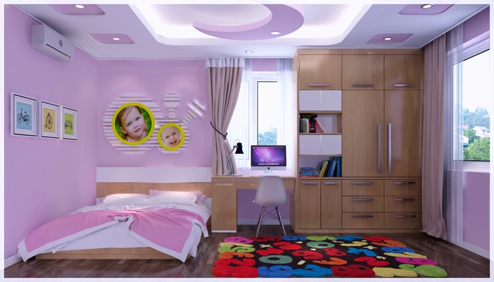 Sắc tím oải hương nhẹ nhàng luôn là lựa chọn phù hợp cho thiết kế nội thất phòng con gái.
