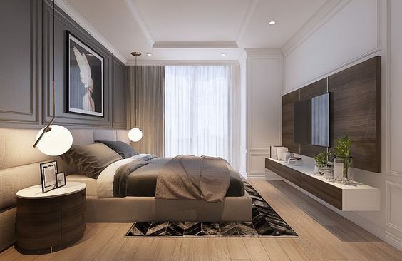 Phòng ngủ master của vợ chồng gia chủ được thiết kế theo phong cách hiện đại tối giản, sang trọng. Phòng có cửa mở ra ban công riêng nên rất thoáng sáng.