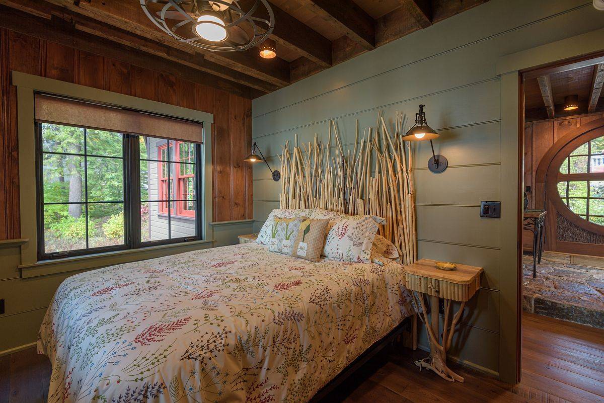 Thiết kế đầu giường sáng tạo cho phòng ngủ nhỏ mộc mạc với sự rung cảm nam tính.