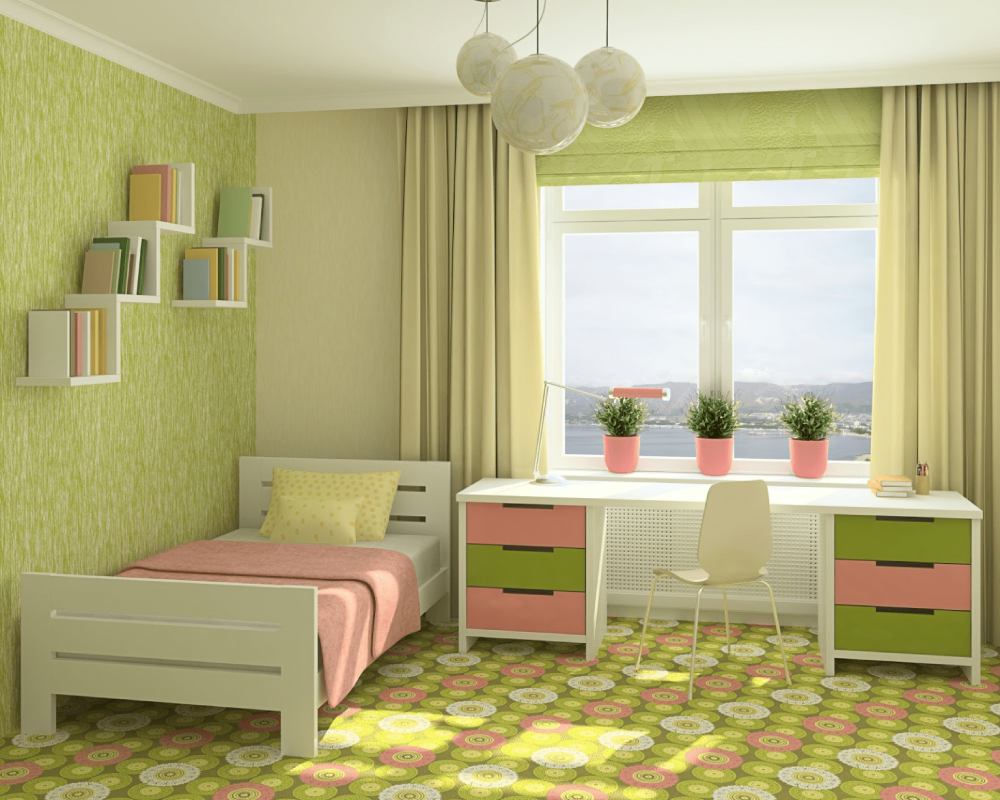 Trang trí phòng ngủ con gái với tông màu xanh chanh tràn đầy năng lượng tươi mới.